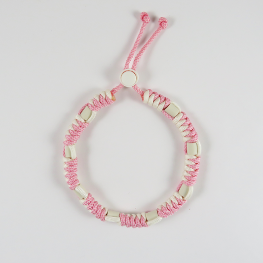 Colar Repelente Paracord Rosa e Branco